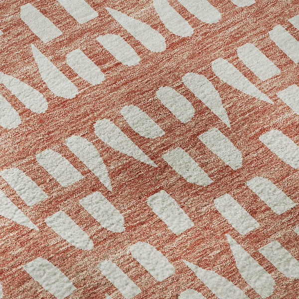 HomeRoots 5' X 8' Salmon & Ivory Geometric Area Rug - Washable, UV Protected, Ideal for Homes with Kids & Pets 676292