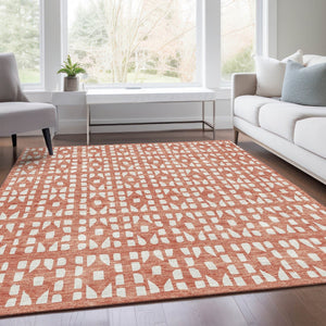 HomeRoots 5' X 8' Salmon & Ivory Geometric Area Rug - Washable, UV Protected, Ideal for Homes with Kids & Pets 676292