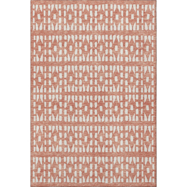 HomeRoots 5' X 8' Salmon & Ivory Geometric Area Rug - Washable, UV Protected, Ideal for Homes with Kids & Pets 676292