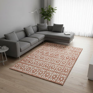 HomeRoots 8' X 10' Stylish Salmon and Ivory Geometric Area Rug - Stain Resistant, UV Protected, and Durable! 676294