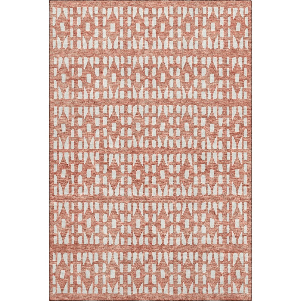 HomeRoots 10' Salmon & Ivory Geometric Washable Area Rug – UV Protected, Stain Resistant, Perfect for Busy Homes 676296