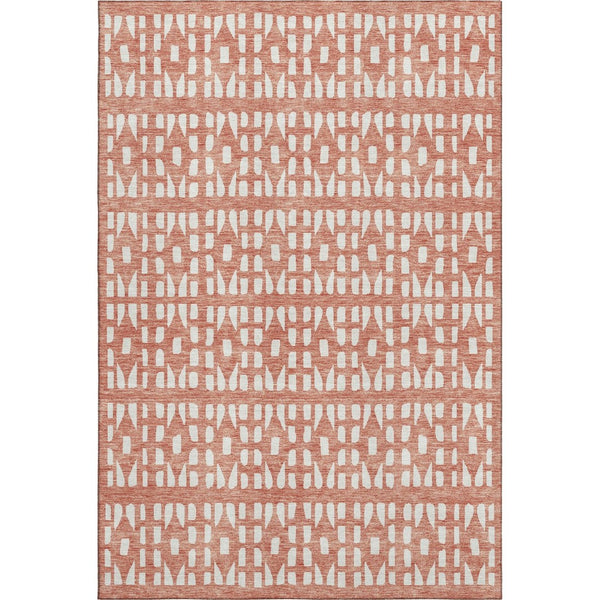 HomeRoots 10' Salmon & Ivory Geometric Washable Area Rug – UV Protected, Stain Resistant, Perfect for Busy Homes 676296