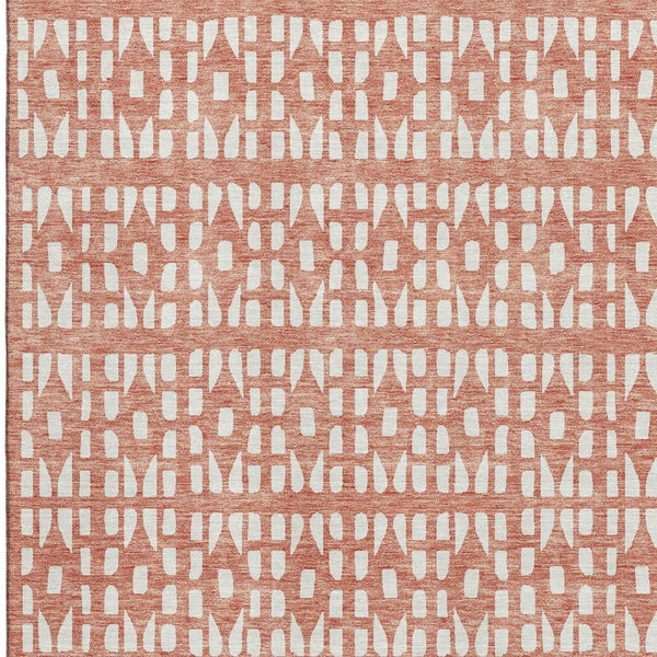 HomeRoots 10' Salmon & Ivory Geometric Washable Area Rug – UV Protected, Stain Resistant, Perfect for Busy Homes 676296