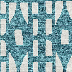 HomeRoots 5' X 8' Teal and Ivory Geometric Area Rug - Washable, UV Protected, Durable & Stylish for Any Room! 676298