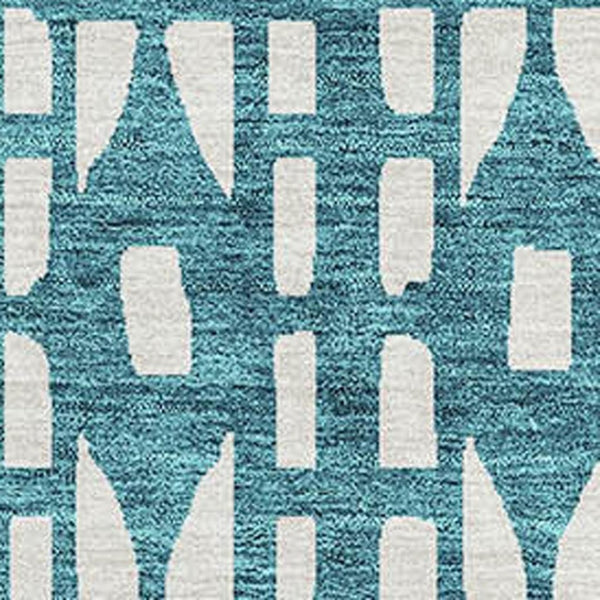 HomeRoots 5' X 8' Teal and Ivory Geometric Area Rug - Washable, UV Protected, Durable & Stylish for Any Room! 676298