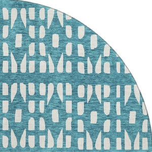 HomeRoots 8' Teal And Ivory Geometric Round Rug - Washable, Stain Resistant, UV Protected for Busy Homes 676299