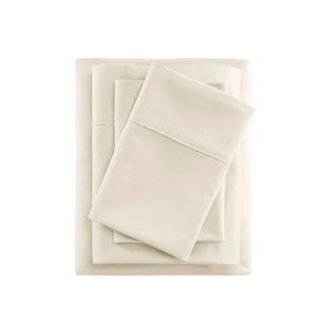 English Elm 4-piece Queen Sateen Cotton Blend Sheet Set for Cool Breathable Sleep Year Round Ivory B035P437441