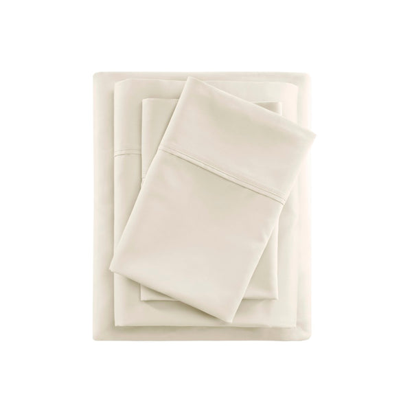 English Elm 4-piece Queen Sateen Cotton Blend Sheet Set for Cool Breathable Sleep Year Round Ivory B035P437441