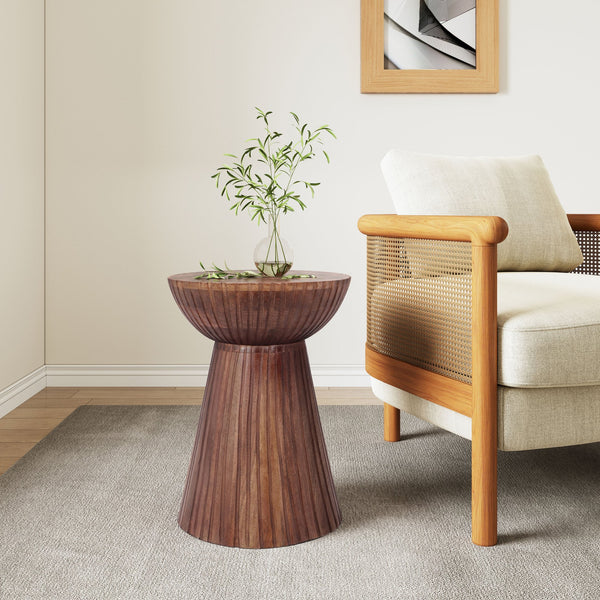 English Elm Christopher Knight Home® - Mango Wood Round Drum End Table In Honey Finish – Handcrafted Accent For Small Spaces & Rustic Decor N768P202496H