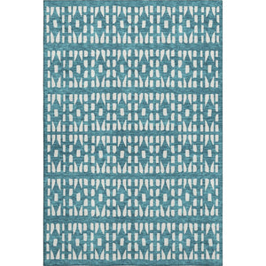 HomeRoots 8' X 10' Stylish Teal & Ivory Geometric Area Rug – Durable, Washable, UV Protected for Everyday Use 676300