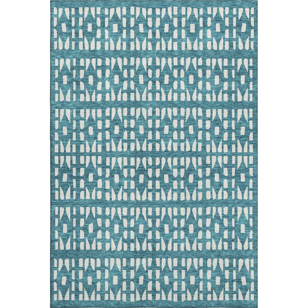 HomeRoots 8' X 10' Stylish Teal & Ivory Geometric Area Rug – Durable, Washable, UV Protected for Everyday Use 676300