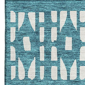 HomeRoots 8' X 10' Stylish Teal & Ivory Geometric Area Rug – Durable, Washable, UV Protected for Everyday Use 676300