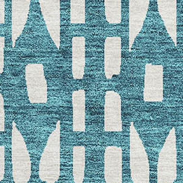 HomeRoots 9' X 12' Teal & Ivory Geometric Area Rug - Washable, UV Protected, Stylish for Homes with Kids & Pets! 676301
