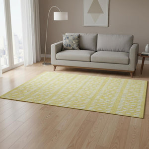 HomeRoots 5' X 8' Yellow and Ivory Geometric Area Rug - Durable, Washable, UV-Protected for Modern Spaces! 676304