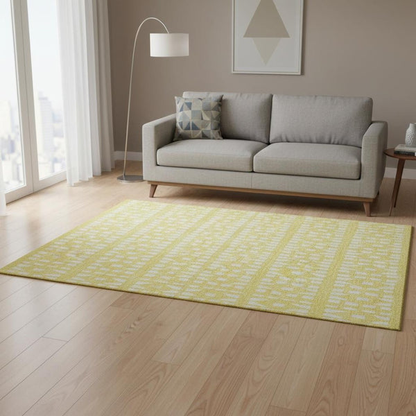 HomeRoots 5' X 8' Yellow and Ivory Geometric Area Rug - Durable, Washable, UV-Protected for Modern Spaces! 676304