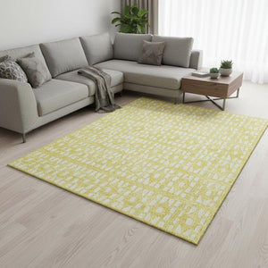 HomeRoots 8' X 10' Stylish Yellow and Ivory Geometric Area Rug – Washable, UV Protected, Non-Slip Comfort! 676306