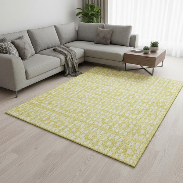 HomeRoots 8' X 10' Stylish Yellow and Ivory Geometric Area Rug – Washable, UV Protected, Non-Slip Comfort! 676306