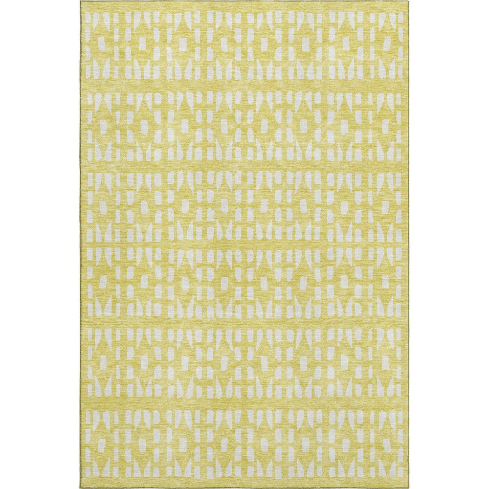 HomeRoots 8' X 10' Stylish Yellow and Ivory Geometric Area Rug – Washable, UV Protected, Non-Slip Comfort! 676306