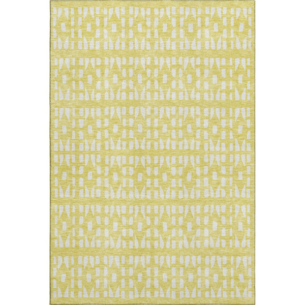 HomeRoots 8' X 10' Stylish Yellow and Ivory Geometric Area Rug – Washable, UV Protected, Non-Slip Comfort! 676306