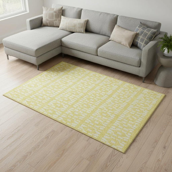 HomeRoots 9' X 12' Yellow & Ivory Geometric Washable Area Rug – Stylish, Durable, UV-Protected for Homes 676307