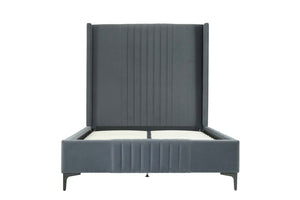 English Elm 48" Full Velvet Upholstered Bed Channel Tufted Headboard Mid-century Modern Bedroom Grey B365S00156