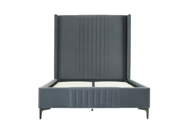 English Elm 48" Full Velvet Upholstered Bed Channel Tufted Headboard Mid-century Modern Bedroom Grey B365S00156