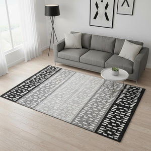 HomeRoots 5' X 8' Modern Black, Gray & Ivory Geometric Area Rug - Washable, Durable, UV Protected for Homes 676310