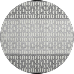 HomeRoots 8' Geometric Round Rug in Black, Gray, and Ivory – Washable, UV Protected, Perfect for High-Traffic Areas 676311