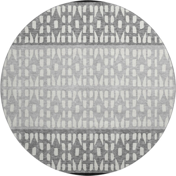 HomeRoots 8' Geometric Round Rug in Black, Gray, and Ivory – Washable, UV Protected, Perfect for High-Traffic Areas 676311