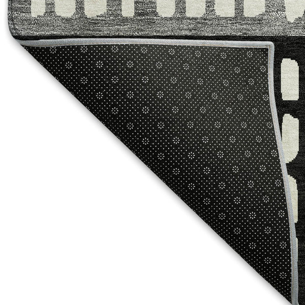 HomeRoots 8' Geometric Round Rug in Black, Gray, and Ivory – Washable, UV Protected, Perfect for High-Traffic Areas 676311