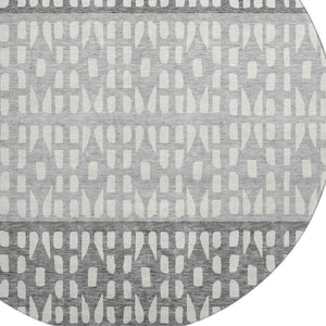 HomeRoots 8' Geometric Round Rug in Black, Gray, and Ivory – Washable, UV Protected, Perfect for High-Traffic Areas 676311