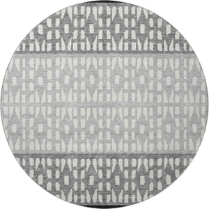 HomeRoots 8' Geometric Round Rug in Black, Gray, and Ivory – Washable, UV Protected, Perfect for High-Traffic Areas 676311