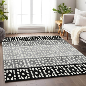 HomeRoots 8' X 10' Washable Black Gray Ivory Geometric Area Rug - Durable, Stain-Resistant, UV Protected Design 676312