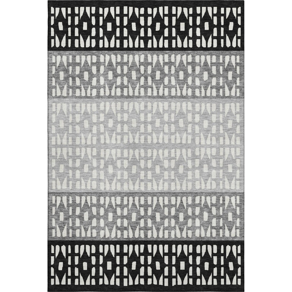 HomeRoots 8' X 10' Washable Black Gray Ivory Geometric Area Rug - Durable, Stain-Resistant, UV Protected Design 676312