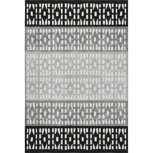 HomeRoots 8' X 10' Washable Black Gray Ivory Geometric Area Rug - Durable, Stain-Resistant, UV Protected Design 676312