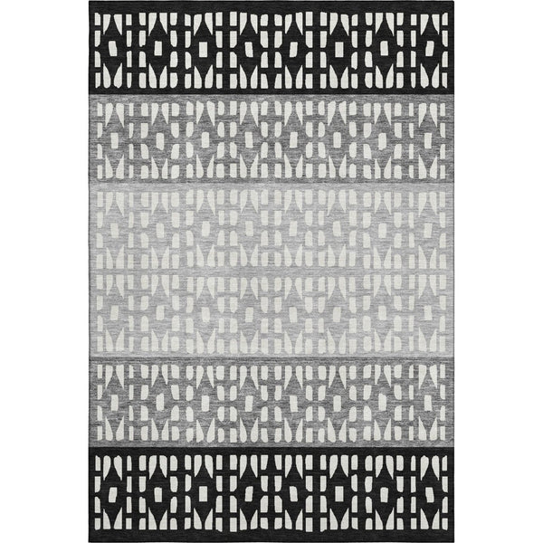 HomeRoots 8' X 10' Washable Black Gray Ivory Geometric Area Rug - Durable, Stain-Resistant, UV Protected Design 676312
