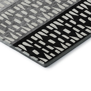 HomeRoots 8' X 10' Washable Black Gray Ivory Geometric Area Rug - Durable, Stain-Resistant, UV Protected Design 676312