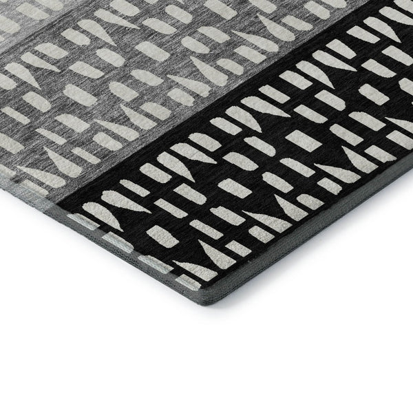 HomeRoots 8' X 10' Washable Black Gray Ivory Geometric Area Rug - Durable, Stain-Resistant, UV Protected Design 676312