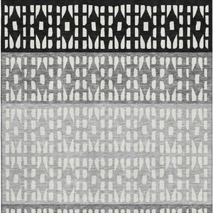 HomeRoots 8' X 10' Washable Black Gray Ivory Geometric Area Rug - Durable, Stain-Resistant, UV Protected Design 676312