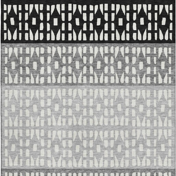 HomeRoots 8' X 10' Washable Black Gray Ivory Geometric Area Rug - Durable, Stain-Resistant, UV Protected Design 676312