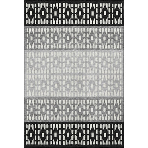 HomeRoots 8' X 10' Washable Black Gray Ivory Geometric Area Rug - Durable, Stain-Resistant, UV Protected Design 676312
