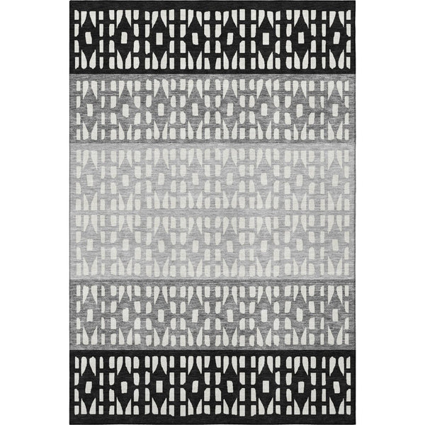 HomeRoots 8' X 10' Washable Black Gray Ivory Geometric Area Rug - Durable, Stain-Resistant, UV Protected Design 676312