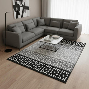HomeRoots 9' X 12' Stylish Washable Area Rug in Black, Gray & Ivory - Durable, Stain-Resistant, UV Protected! 676313