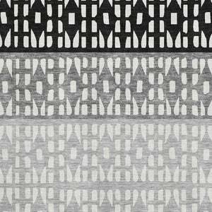 HomeRoots 9' X 12' Stylish Washable Area Rug in Black, Gray & Ivory - Durable, Stain-Resistant, UV Protected! 676313