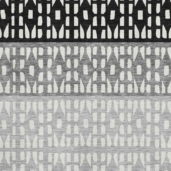 HomeRoots 9' X 12' Stylish Washable Area Rug in Black, Gray & Ivory - Durable, Stain-Resistant, UV Protected! 676313