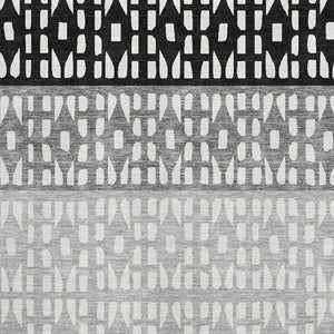 HomeRoots 10' X 14' Washable Geometric Area Rug in Black, Gray & Ivory with UV Protection – Ideal for Busy Homes! 676314
