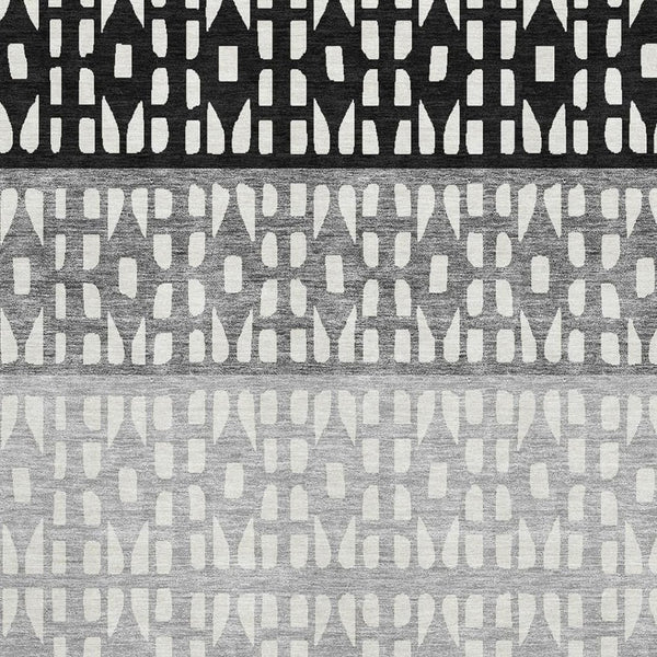 HomeRoots 10' X 14' Washable Geometric Area Rug in Black, Gray & Ivory with UV Protection – Ideal for Busy Homes! 676314