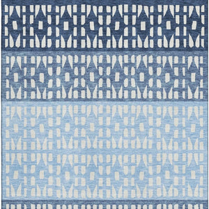 HomeRoots 5' X 8' Blue and Ivory Geometric Area Rug - Washable, UV Protected, Stain Resistant for High Traffic Areas 676316