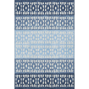 HomeRoots 5' X 8' Blue and Ivory Geometric Area Rug - Washable, UV Protected, Stain Resistant for High Traffic Areas 676316