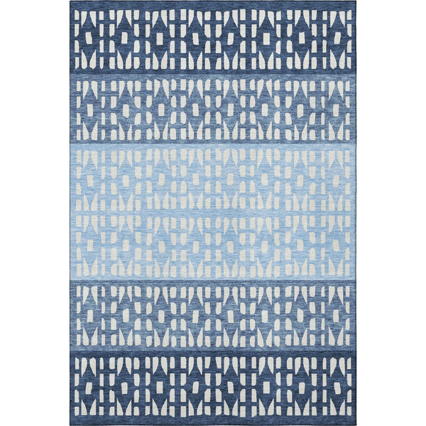HomeRoots 5' X 8' Blue and Ivory Geometric Area Rug - Washable, UV Protected, Stain Resistant for High Traffic Areas 676316